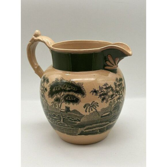 Copeland Spode's  Green/Tan Tower Small Pitcher England Small Rare HTF ‎ England - Picture 1 of 10
